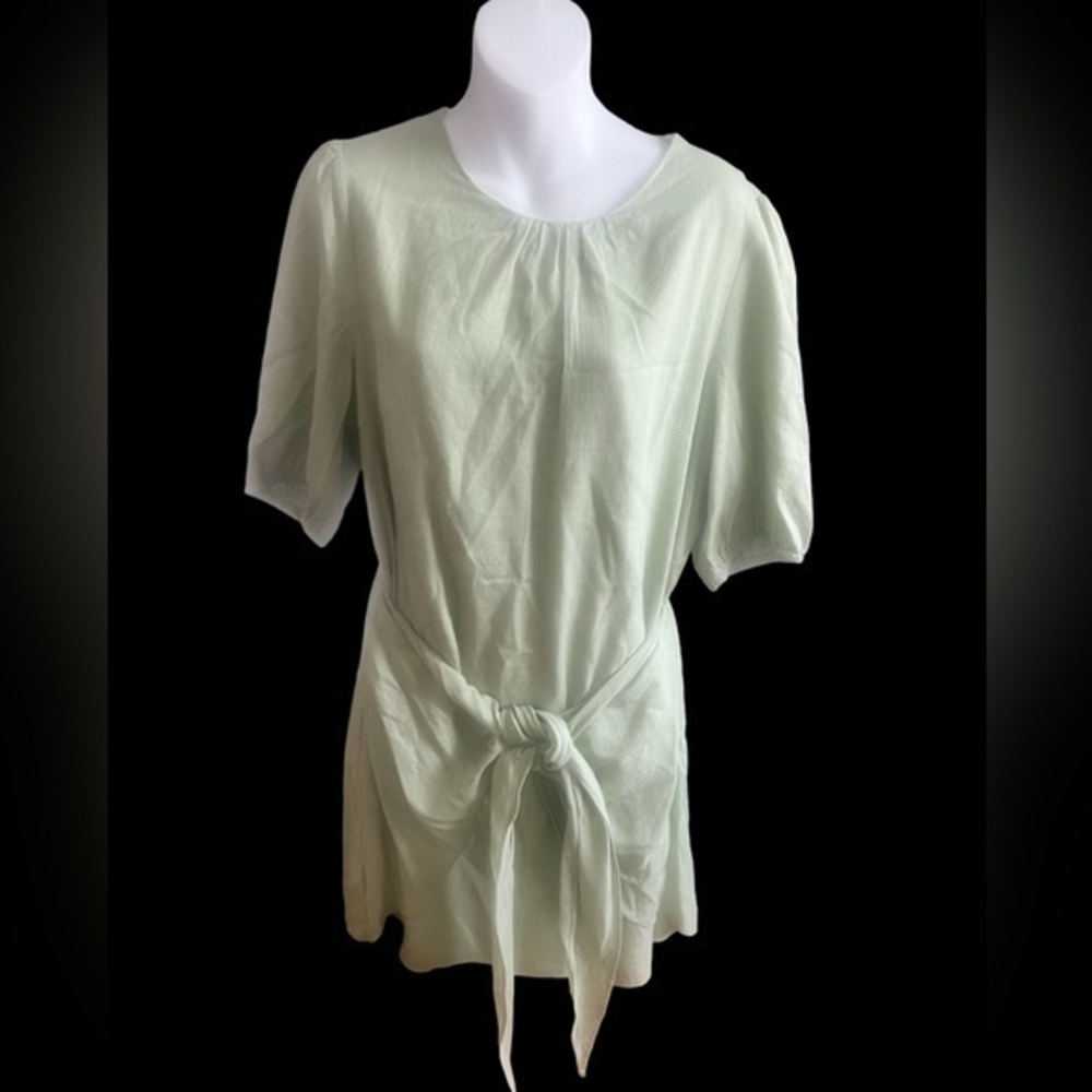 Aaron & Amber Pale Green Linen‎ Short Sleeve Dress L